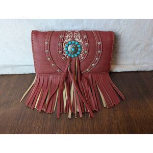 Leather and turquoise western fringe wallet